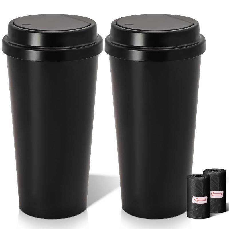 lot 1234 image: LCMWHOP Car Trash Can Bin with Lid - 2 Pack Mini Car Garbage Can Cup Holder-Black Small Leakproof Vehicle Trash Bin-Automotive Organizers and Storage for Back Seat Door SUV Accessories