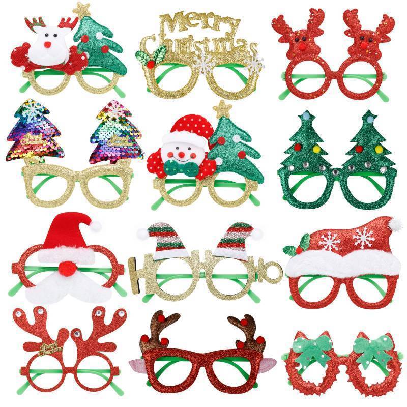 lot 42 image: NAFY 12Pcs Christmas Glasses Funny Glitter Party Eyeglasses Frames Cute Xmas Prop Glasses Creative Christmas Decoration Costume Glasses Eyewear for Christmas Party Favor Set (Fit for Most Face Shapes)