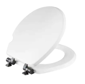 lot 695 image: Mayfair by Bemis Benton Wood White Round Soft Close Toilet Seat with Black Hinges