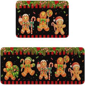 lot 746 image: YOOMODERN Christmas Kitchen Rugs Set of 2 (17x3017x47) 2 Piece Red Gingerbread Man Non-Slip Backing Kitchen Mats Water Resistant Vintage Gingerbread Kitchen Rugs