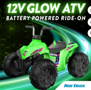 lot 900 image: FLYBAR Kid Trax 12V Glow ATV Ride-On Toy, Green, with LED Lights, Rechargeable Battery, Ages 3 and Up