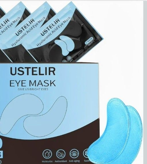 lot 500 image: USTELIR Hyaluronic Acid Under Eye Patches for Dark Circles, Puffy Eyes, Under Eye Bags & Wrinkles. Includes 3 Pairs - Exp.04092027.