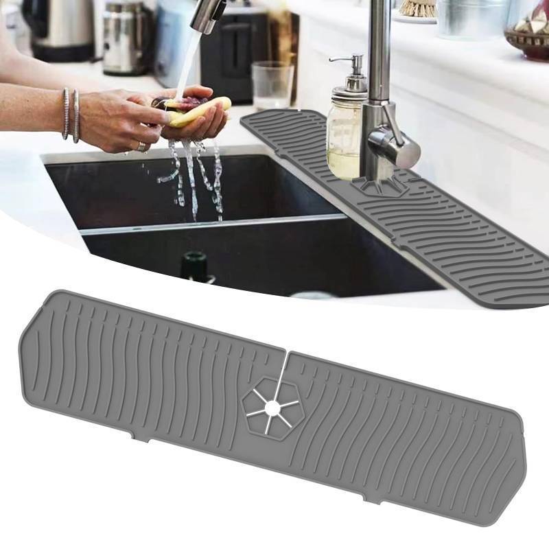 lot 515 image: Silicone Sink Faucet Absorbing Drying Mat Grey (24 x 5.6 x 0.5 inches) Durable Absorbent and Protector Draining Pad for Kitchen, Bathroom, Ternal Sinkmat, Water Drip Catcher Splash Tray Guard