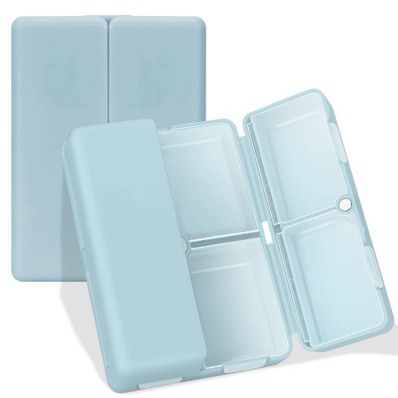 lot 582 image: FYY Daily Pill Organizer, 7 Compartments Portable Travel Pill Case, Folding Design for Purse Pocket to Hold Vitamins,Cod Liver Oil,Supplements and Medication-Blue