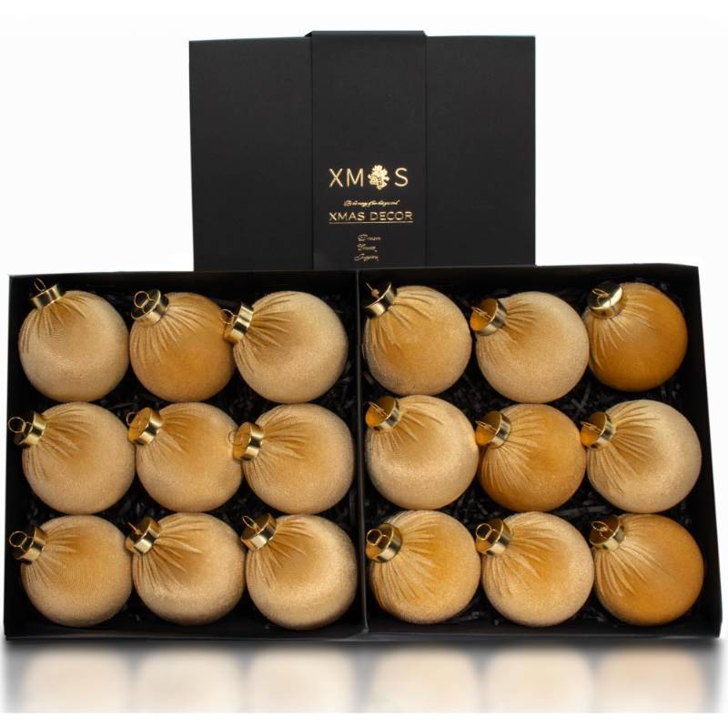 lot 682 image: 18PCS Champagne Gold Velvet Christmas Ornaments Set Large Matte Flocked Shatterproof Baubles for Xmas Tree Decoration, Luxury Hanging Ornaments for Holiday & Home Dcor (Gold, 3 Inch  8 cm)