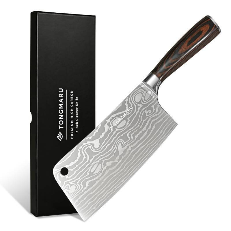 lot 3159 image: TONGMARU Cleaver Knife, 7 inch Professional High Carbon Razor Super Sharp German Stainless Steel - Chinese Chef Cooking Knife with Ergonomic Forged PakkaWood Handle, with Luxury Gift Box, for Family