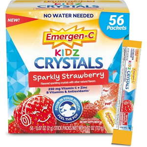 lot 827 image: Emergen-C Kidz Crystals  On-The-Go Immune Support Supplement with Vitamin C  B Vitamins  Zinc and Manganese  Sparkly Strawberry - 56 Stick Packs&nbsp