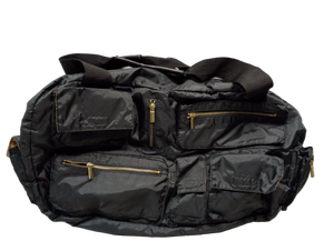 lot 838 image: Multi-Pocket Black Nylon Duffle Bag with Gold Zippers