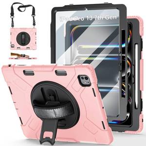 lot 839 image: Case for iPad Pro 13 Inch M5 2025 M4 2024 Military Grade Cover for iPad Pro 13 with Screen Protector - Stand - Handle - Shoulder Strap - Pencil Holder-Pink