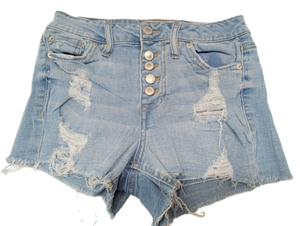 lot 842 image: Blue Spice High Waist Distressed Denim Shorts (Size 0)