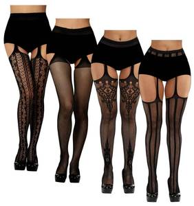 lot 847 image: Chalier Fishnet Stockings Tights Suspender Pantyhose Lace Thigh High Stockings for Women(Black-6 Pairs, one size)