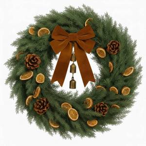 lot 864 image: Suncalla 20 Inch Christmas Wreath with Bows Xmas Dried Orange Wreath Brown Artificial Norfolk Pine Cones Orange Slice Decor for Windows Front Door Xmas Door Mantel Fireplace Home Wall Doorway