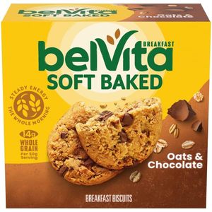 lot 886 image: BelViita Soft Baked Oats & Chocolate Breakfast Biscuits, Chewy Breakfast Bars, 5 Packs (1 Biscuit Per Pack) Best By 12126