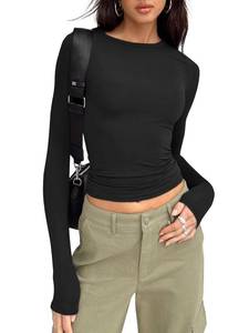 lot 887 image: Womens Long Sleeve Shirts Basic Crop Tops Going Out Fall Fashion Underscrubs Layer Slim Fit Y2K Tops (Size Large, Black)