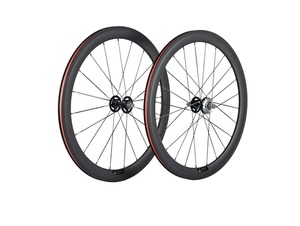 lot 120906 image: Retails for $399 50mm Carbon Fiber Track Wheel Matte Finish 3K Fixed Gear Wheelset with Cog