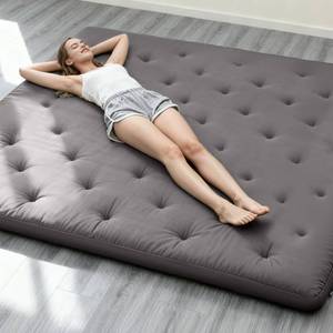 lot 131107 image: Retails for $150 ZonLi Japanese Floor Futon Mattress Twin Size 75x 39, 100% Cotton Cover 4 Thicken Tatami Mattress, Foldable Sleeping Pad, Portable Dormitory Tatami Mat, Roll Up Floor Lounger Bed for Adult (Grey)