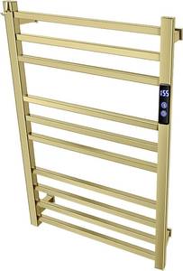 lot 321114 image: Retails for $250 Towel Warmer Rack for Bathroom with TimerFahrenheit Temperature Control Wall Mounted Electric Heated 10 Bar Rail Plug-in or Hardwired Keep Bath Shower Towel Warming (Brushed Gold)