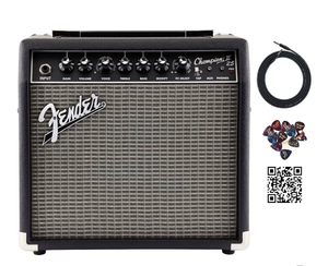 lot 16946 image: Fender Champion II 25 Watt Guitar Combo Amplifier Bundle with Cable, Austin Bazaar Exclusive 12-Pack Picks, and Instructional Video - Retail $189