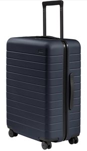 lot 16948 image: Away Medium Checked Luggage, Lightweight Hard Shell Suitcase with Spinner Wheels, Durable Rolling Luggage, TSA Lock, 26 Inch, Navy Blue - Retail $345