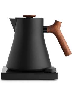 lot 16949 image: Fellow Corvo EKG Pro Studio Edition Electric Tea Kettle - Quick Heating, Precise Temperature Control, Scheduling, Built-in Brew Timer - Matte Black with Walnut Handle - 0.9 Liter - Retail $229
