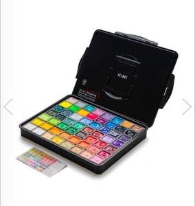 lot 16952 image: HIMI Jelly Cup Gouache Set 56 Paint Colours, Black Case, Add Water To Reactivate, Smooth, Rich Colours, Gift, Artist Art Supplies, Large Scale Art Work To Fine Details, Ready To Use Gouache Colors - Retail $76