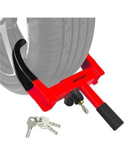 lot 16954 image: Wheel Lock Universal Trailer Wheel Lock Adjustable Security Tire Boot Lock Anti Theft for ATV RV SUV Car Golf Cart Boats Motorcycles Great Deterrent Bright Black-Red (3 Keys) - Retail $0