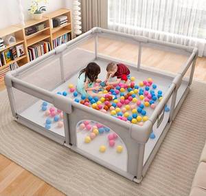 lot 16956 image: Baby Fence with Breathable Net and Zipper Door,Kids Indoor Outdoor Safety Activity Center Playpen,Grey - Retail $0