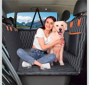 lot 16958 image: Back Seat Extender for Dogs-Supports 400lb,Waterproof Dog Car Seat Cover Hard Bottom-Detachable,600D Heavy Duty Scratch Proof Nonslip Soft,Dog Hammock for Car,SUVs - Retail $49