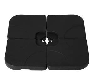 lot 16960 image: 4-Piece HDPE Plastic Hanging Cantilever Offset Patio Umbrella Plate Set with Easy-Fill Spout for Cross Base Stand, Black - Retail $74