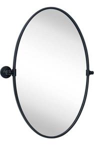 lot 16973 image: TEHOME Farmhouse Black Oval Metal Pivot Bathroom Vanity Mirror Tilting Beveled Vanity Mirrors for Wall, Overall 23.99 x 30 inches (Mirrror 20 x 30 inches) - Retail $119