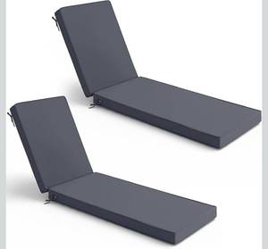 lot 16980 image: Chaise Lounge Cushions Outdoor Set of 2 - Waterproof and Fade Resistant Sun Lounger Replacement Cushions - Patio Lounger Pads with Removable Cover - Retail $134