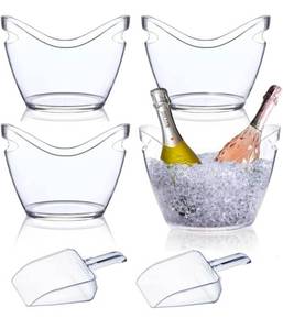 lot 16981 image: Beverage Tubs for Parties Plastic Ice Bucket for Cocktail Bar Clear Acrylic Wine Bucket with Scoops Drink Bucket Cooler for Chiller Bin for Champagne or Beer (4 L) - Retail $0