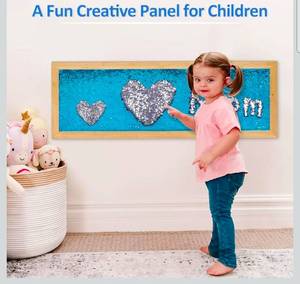 lot 16985 image: Sensory Wall  Sensory Wall Panel for Kids  Sequin Fabric Sensory Wall  Sequin Sensory Wall Frame  Sequin Flip Fabric  Sensory Wall Panel  Wall Sensory Board (Blue) - Retail $64