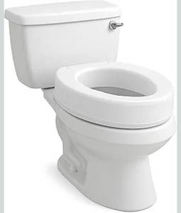 lot 16987 image: Carex Toilet Seat Riser, Elongated Raised Toilet Seat Adds 3.5 inches to Toilet Height, for Assistance Bending or Sitting, 300 Pound Weight Capacity Toilet Riser - Retail $0