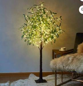 lot 16998 image: Snokip 4FT Lighted Olive Tree with 180 LED Warm White Lights, Olive Tree with Lights for Wedding, Festival, Indoor and Outdoor Decoration - Retail $73