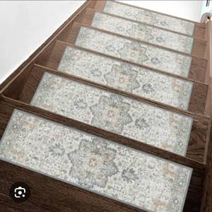 lot 16999 image: Carpet Stair Treads for Wooden Steps Indoor 14 Pack 11 X 29 Non Slip Self Adhesive Stairway Carpet Reusable Staircase Step Treads Edging Stair Rugs Runner for Kids and Pets - Retail $52