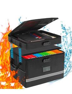 lot 17000 image: 2 Layer File Box with Lock, Portable Document Organizer Box with Handle, Fireproof File Box for Home Office, Legal File Organizer Storage - Retail $49