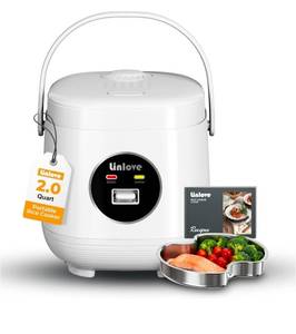 lot 17005 image: Rice Cooker Small 4 cup Uncooked,2 Quart Non-stick Mini Rice Cooker,With Stainless Steel Steamer Tray,One-Switch to Cook and Auto Keep Warm,Recipe Guide,Small space saving for 1-4 people,White - Retail $44