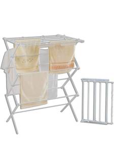lot 17009 image: 3 Tiers Foldable Clothes Drying Rack, Vertical Laundry Rack Portable and Collapsible for Storage Indoor Outdoor, Pearly White - Retail $0