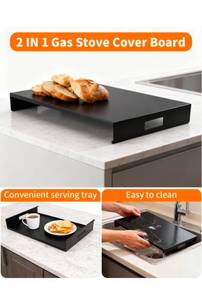 lot 17011 image: Gas Stove Top Covers,2 In 1 Gas Stove Cover,Stainless Steel Gas Stove Covers,Sink Cover Noodle Cutting Board For Electric Gas Burners Sink Noodle Board,Black,Single Size 15x 21.5x3 - Retail $0