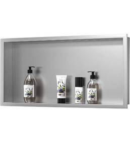 lot 17018 image: Stainless Steel Shower Niche 24 X 12 Brushed No Tile Needed Niche Shower Recessed Wall Horizontal Niches for Bathroom Storage Over Mount Installation - Retail $95