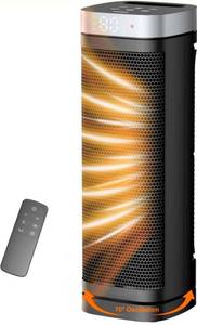 lot 17021 image: Space Heater, WINHL 17 Inches Electric Heaters for Indoor Use with Thermostat and Remote, 70°Oscillation, 12H Timer, 5 Modes, 1500W PTC Ceramic Fast Safety Heat for Office Bedroom Home - Retail $49
