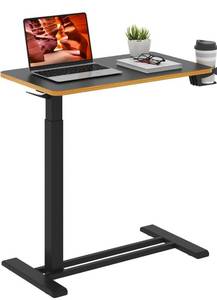 lot 17025 image: Medical Overbed Adjustable Bedside Table with Hidden Casters, Pneumatic Mobile Rolling Laptop Standing Desk with Tray for Home and Hospital Use, Black - Retail $89