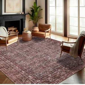 lot 17028 image: Washable Area Rug 8x10 Retro Boho Design Non-Shedding Non-Slip Easy Care Ideal for High Traffic Areas in Living Room Bedroom Office Coffee Table Kitchen Large Carpet - Retail $109