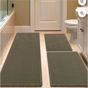 lot 17034 image: Waffle Bath Mat Set 3 Piece Oliver Green,Woven Modern Bath Rug Mats, Absorbent Non Slip Bath Floor Mat, Soft Washable Boho Bath Rugs with Tassels for Bathroom, Bedroom, Kitchen,Tub - Retail $44