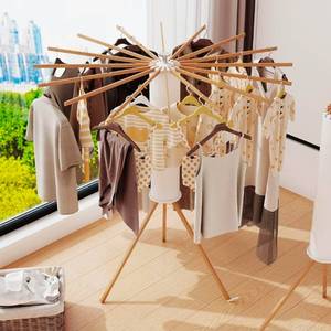 lot 17036 image: Clothes Drying Rack Tripod,Drying Rack Clothing,Laundry Drying Rack,Floor Standing,16 Wooden Poles,Collapsible Drying Racks for Laundry,Retractable,Foldable,Folding - Retail $69