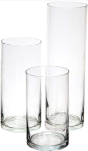 lot 17047 image: Royal Imports Glass Cylinder Vases for Centerpieces �� Set of 3 Clear Hurricane Vases for Wedding, Table Decor, Floating Candles, Flowers, Candle Holders, Extra Tall Clear Vase Set, 6  8��  11�� - Retail $35
