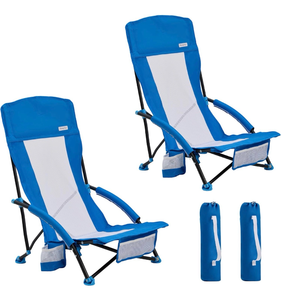 lot 17048 image: SUNNYFEEL Folding Beach Chair, High Back Beach Chairs for Adults, Lightweight Portable Camp Chair 300lbs Heavy Duty with Carry Bag, Cup Holder for Outdoor Travel Picnic Concert, 2 Pack, Blue - Retail $79