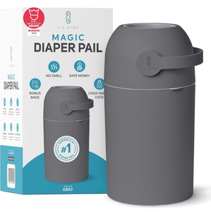 lot 17052 image: L.A. Baby Magic Diaper Pail - Patented 100% Odor-Free System with Child-Safe Lock - Award-Winning Design - No Refills Required - Works with Regular Trash Bags - Gray - Retail $69