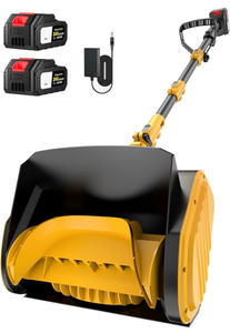 lot 17058 image: Electric Snow Shovel, 21000RPM Cordless Snow Blower, 13 Snow Blower with 2 Powered 24V Batteries, Lightweight for Easy Snow Removal on Steps,Patio,Driveway,Home,Yellow - Retail $179
